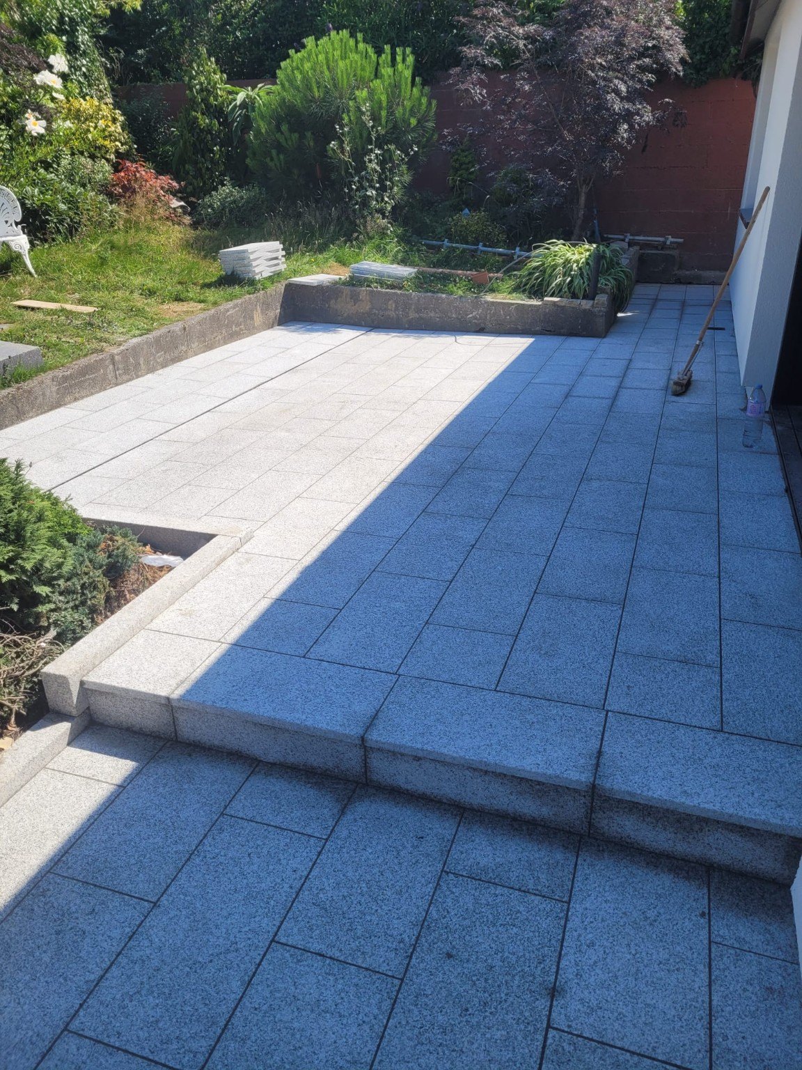 Completed exterior paved patio
